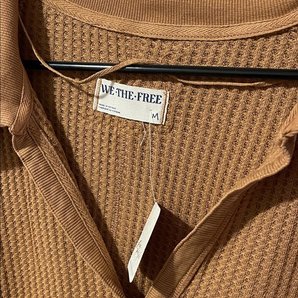 Free People Tan Waffle Knit Long Sleeve Top - Picture 2 of 5